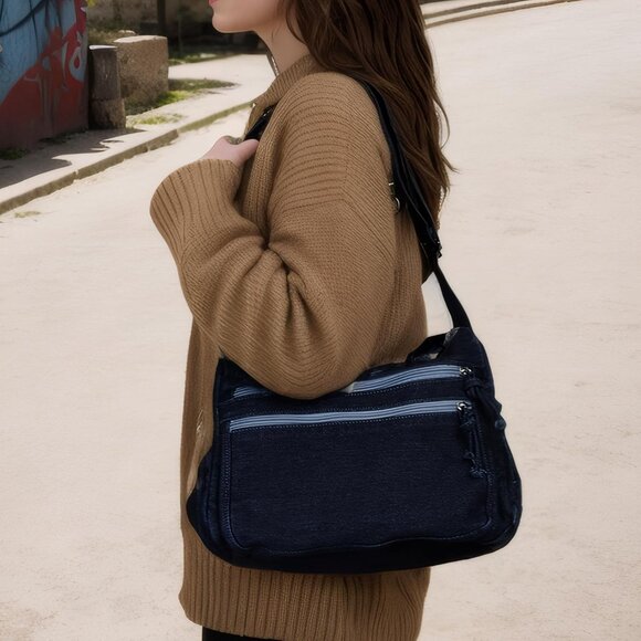 Denim Purse for Women Cotton Large Capacity Casual Crossbody Shoulder Bag - Picture 5 of 6